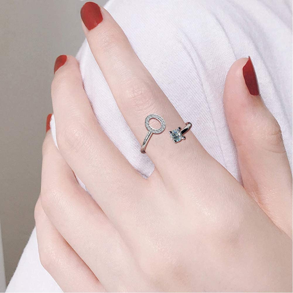Haoze Initial Letter Ring for Women Girls Silver Stackable Alphabet Rings with Initial Adjustable Crystal Inlaid Initial Rings Bridesmaid Gift - Image 3
